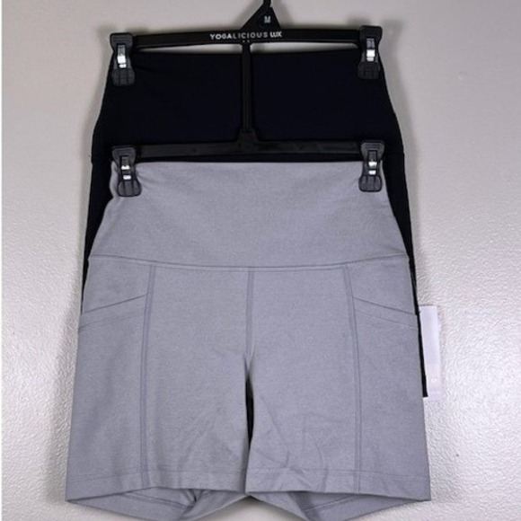 Yogalicious Lux Womens High Waist Biker Shorts 2 Pack Black Grey Size Medium - Picture 8 of 16